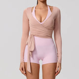 VEQKING Long Sleeves Women Yoga Shirts Ballet Pilates Wrap Tops Quick Dry Sports Shirts Elegant Gym Worktout Dancing Cardigan